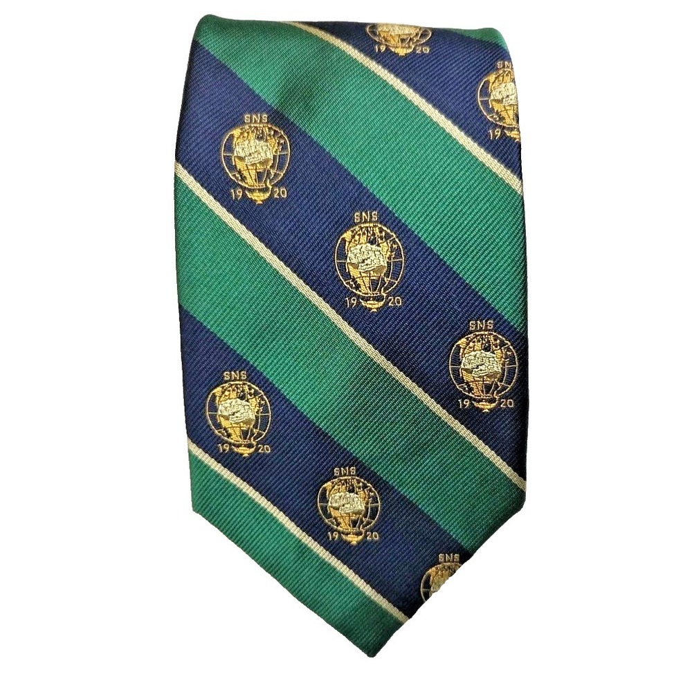 Ben Silver Hand Made Green Navy Stripe‎ SNS Society Nuero Surgeon Globe Silk Tie